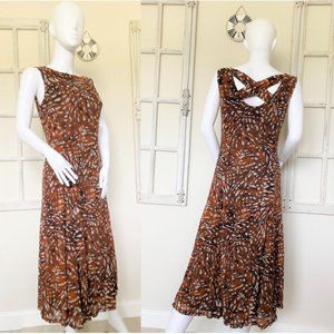 Coldwater Creek Women's Size P10 Midi Abstract Brown & Beige Dress Sleeveless